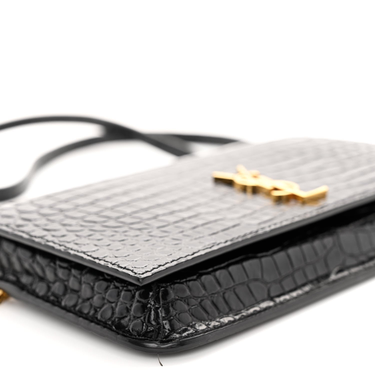 Saint Laurent Crocodile Embossed Monogram Phone Holder Crossbody Black 8 of 9