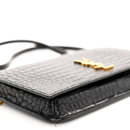 Saint Laurent Crocodile Embossed Monogram Phone Holder Crossbody Black 8 of 9