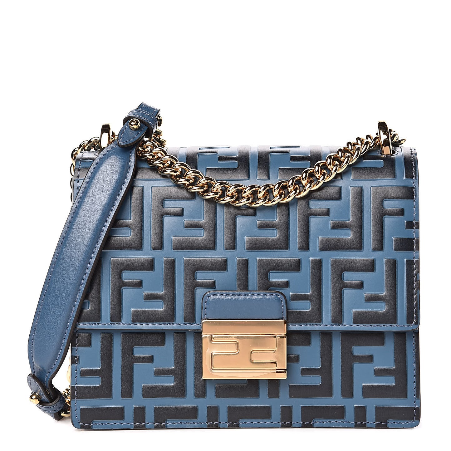 Vitello Liberty Bi-Color FF 1974 Embossed Small Kan U Shoulder Bag Balena Black