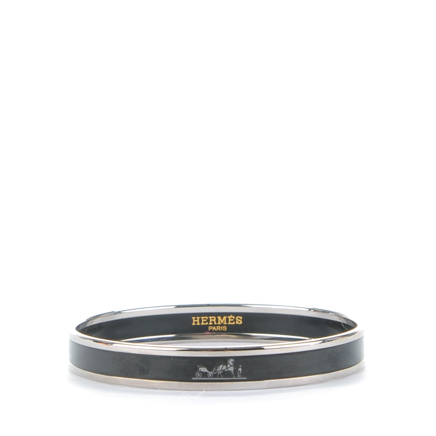Hermes Enamel Printed Narrow Caleche Bracelet 65 Black 1 of 5