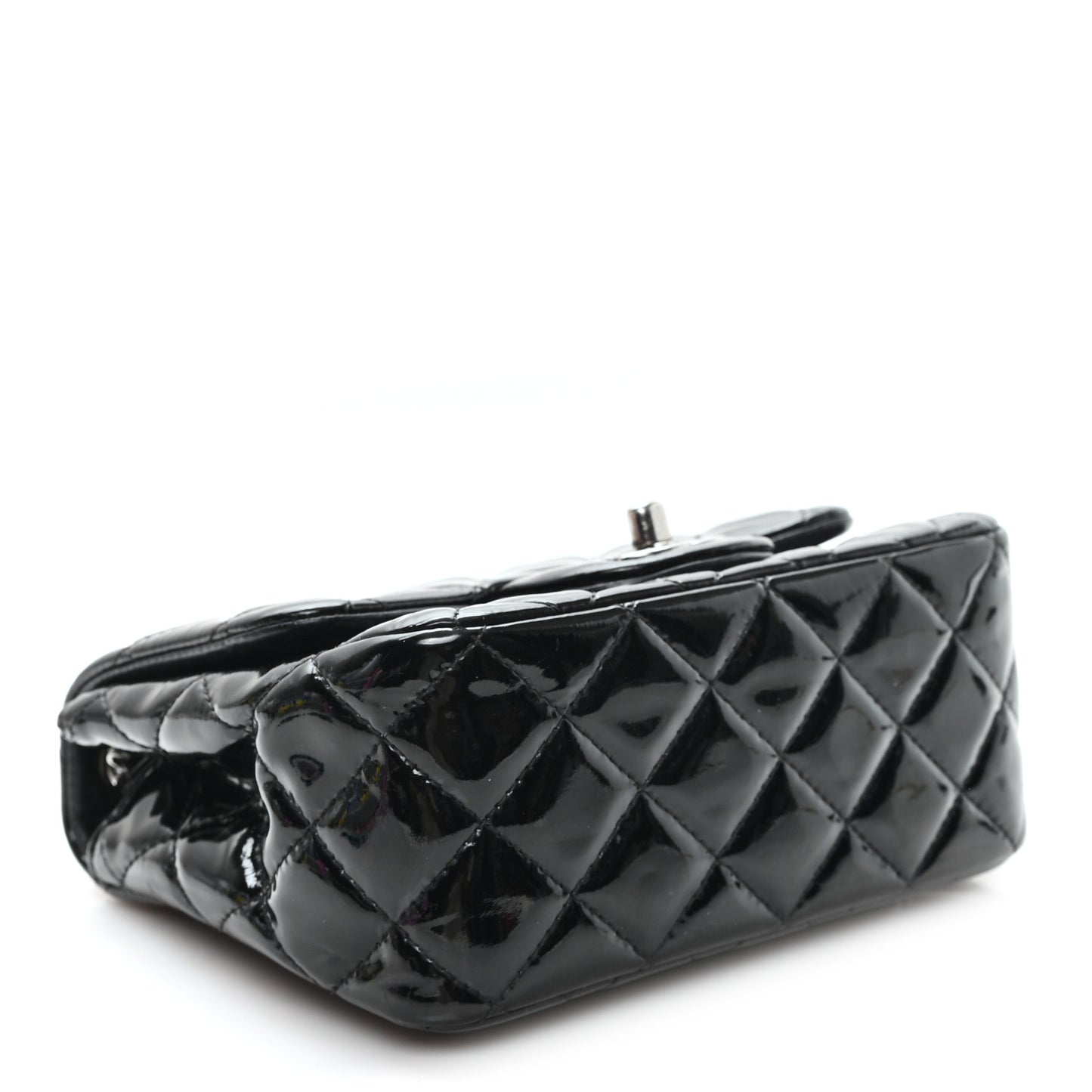 Patent Calfskin Quilted Mini Square Flap Black