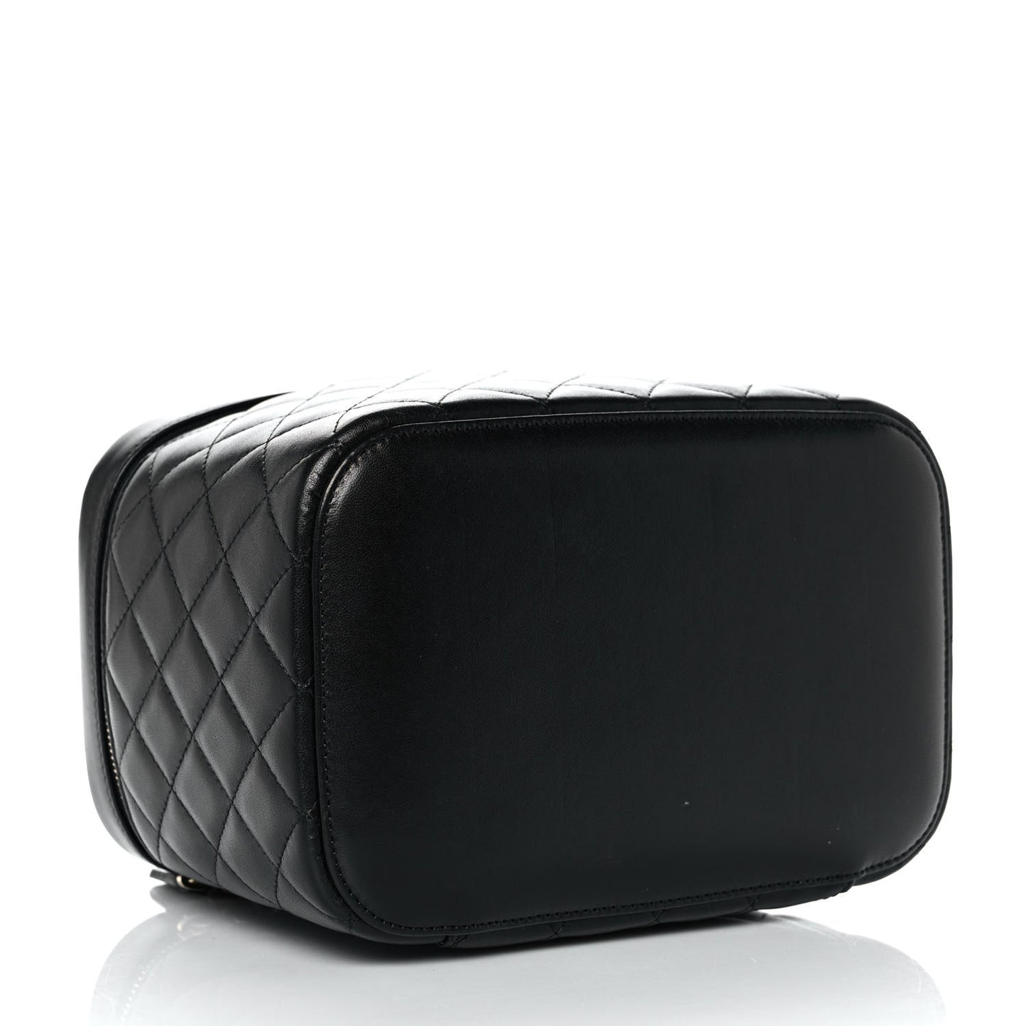 Lambskin Quilted Large Vanity Pouch Black