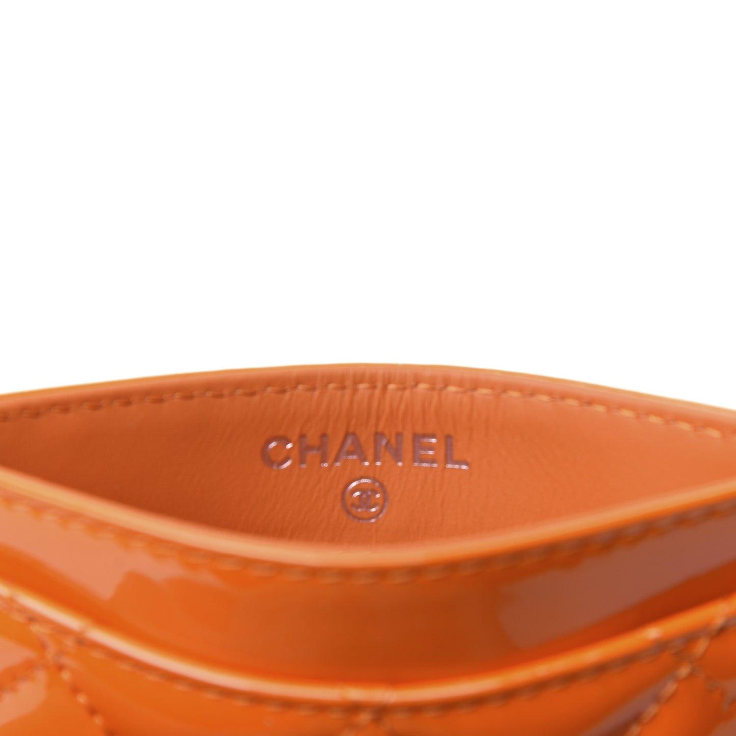 Patent Calfskin Quilted Card Holder Orange