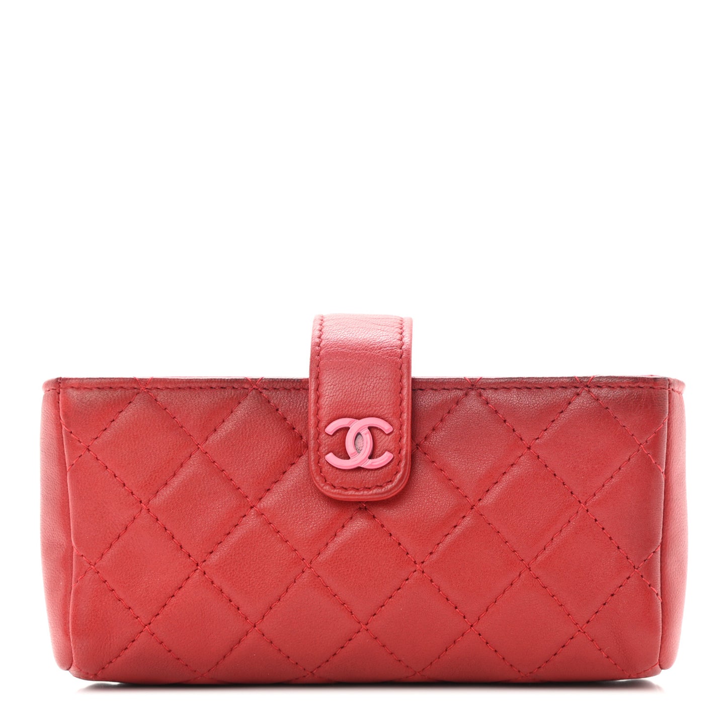 Lambskin Quilted Mini Phone Holder Clutch Red Pink