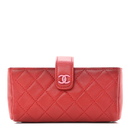 Chanel Lambskin Quilted Mini Phone Holder Clutch Red Pink 1 of 8