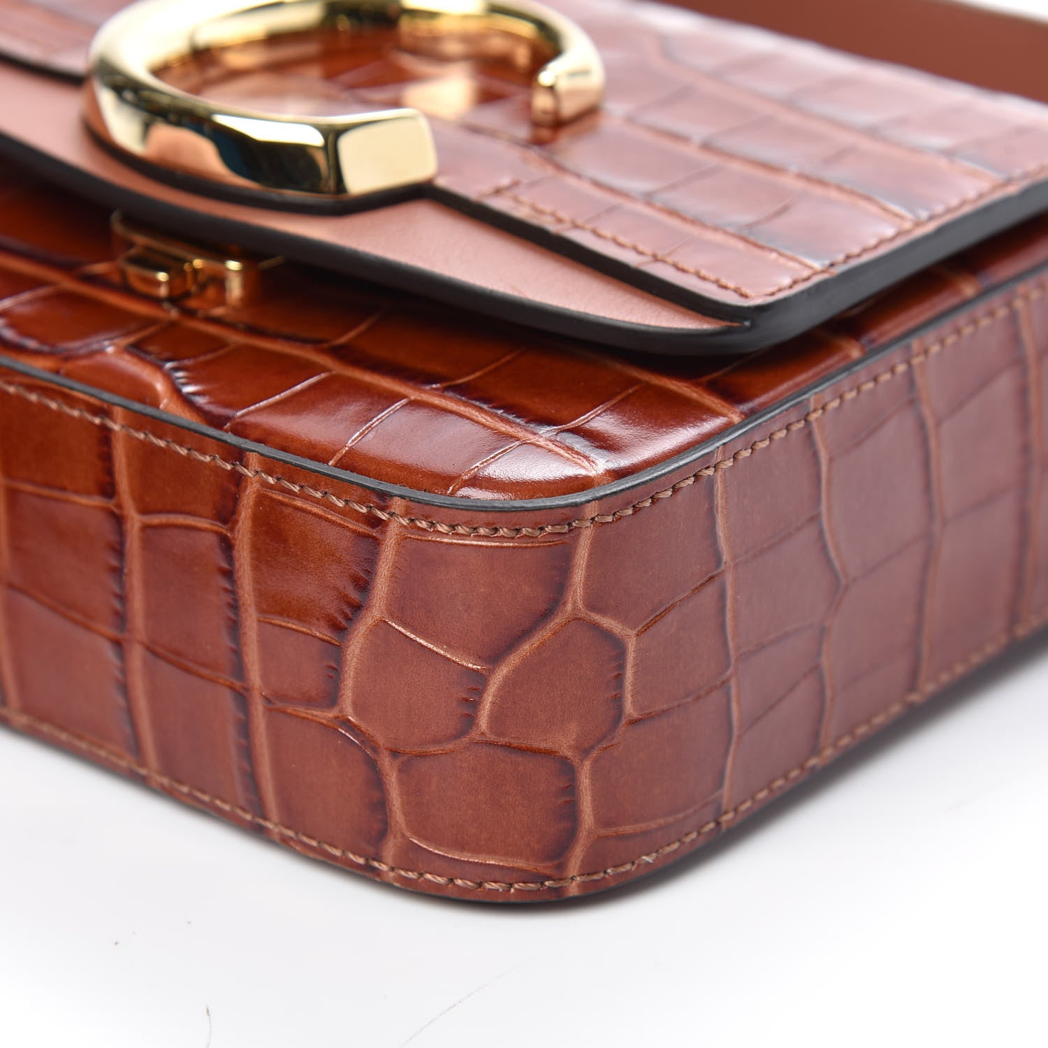Chloe Calfskin Crocodile Embossed Mini C Double Carry Chestnut Brown 9 of 9