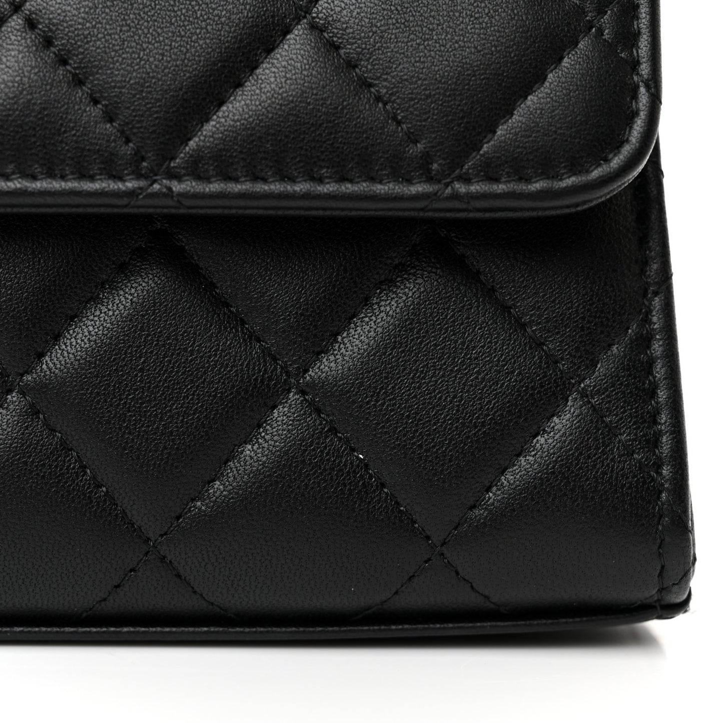 Lambskin Pearl Crystal Quilted Pearly Girl Handle Flap Phone Holder With Chain Black