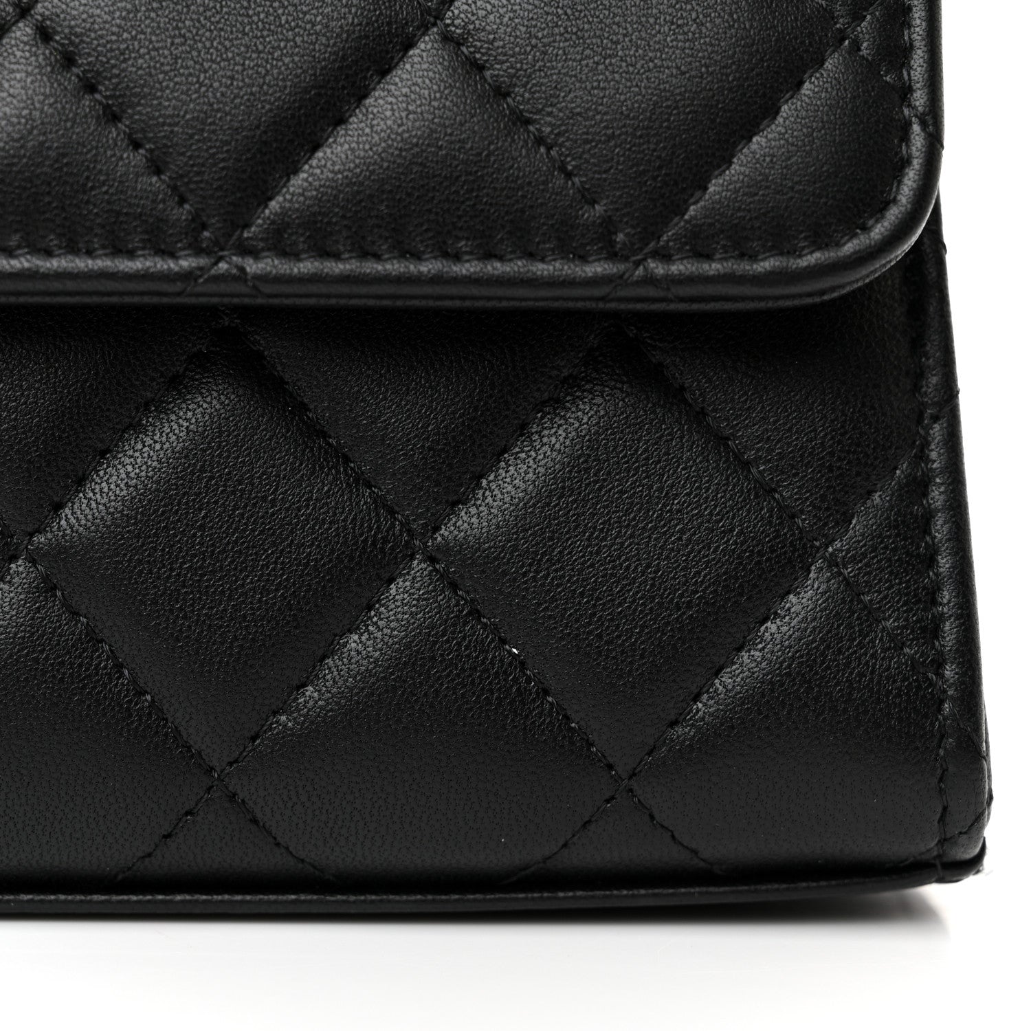 Chanel Lambskin Pearl Crystal Quilted Pearly Girl Handle Flap Phone Holder With Chain Black 11 of 12