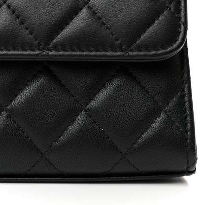 Chanel Lambskin Pearl Crystal Quilted Pearly Girl Handle Flap Phone Holder With Chain Black 11 of 12