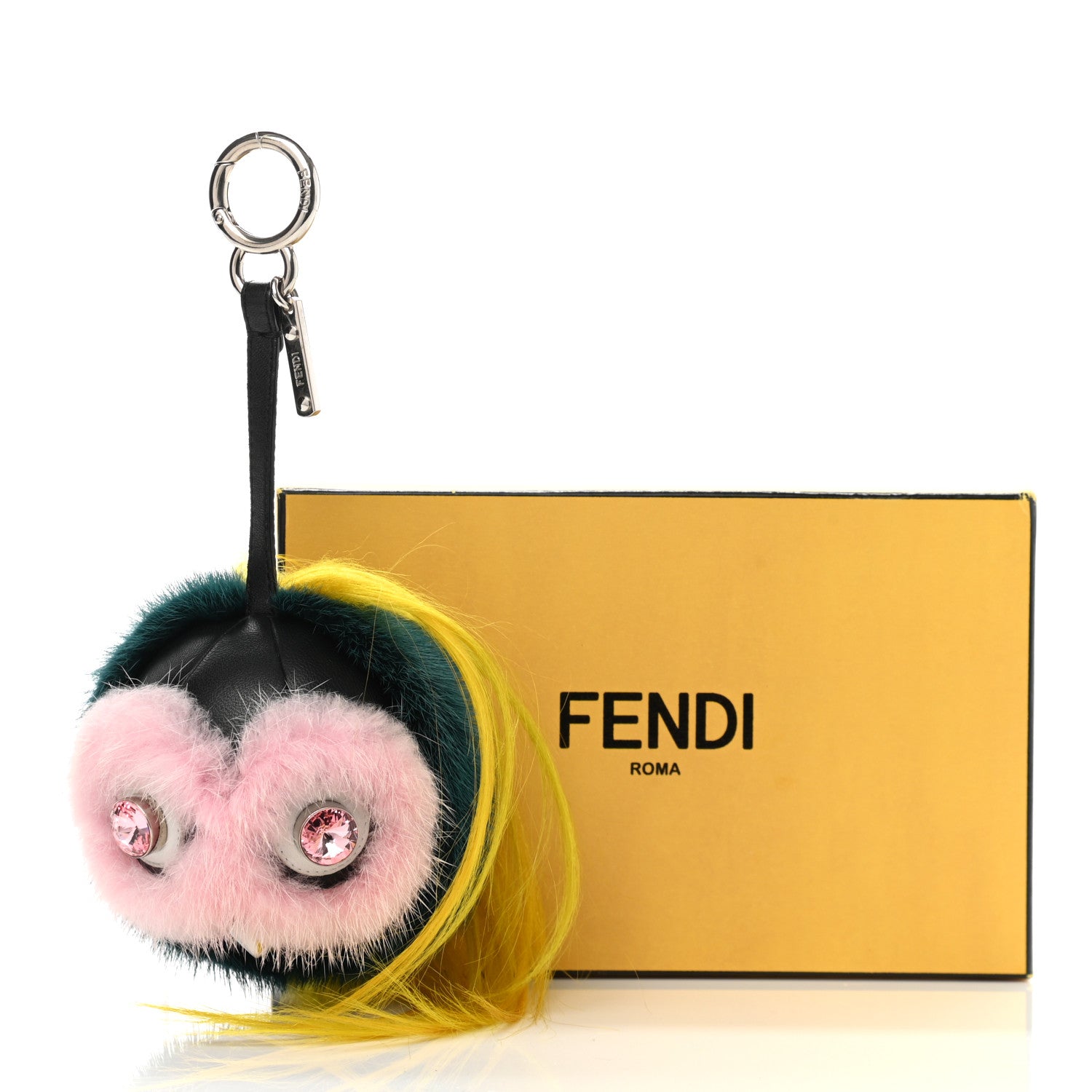 Fendi Mink Goat Fur QuTweet Jungle Bag Bug Charm Green Yellow Pink 4 of 4