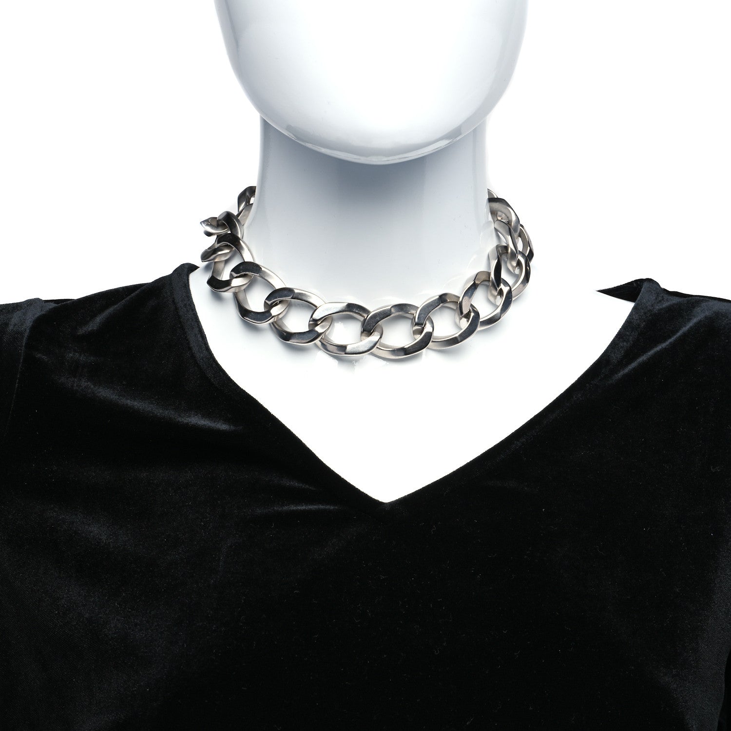 Chanel Chain Link CC Choker Necklace Silver 3 of 10