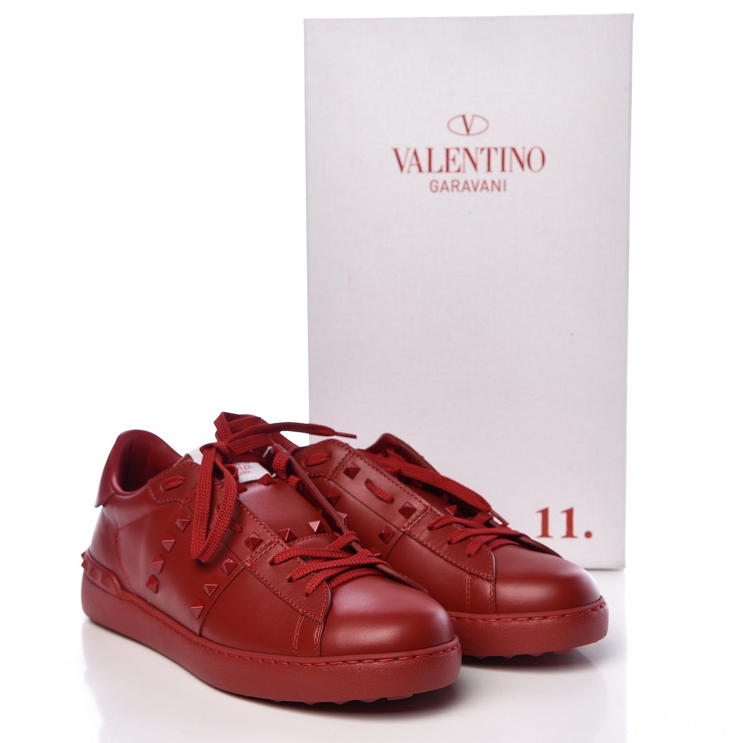 Calfskin Mens Rockstud Untitled Open Sneakers 42 Red