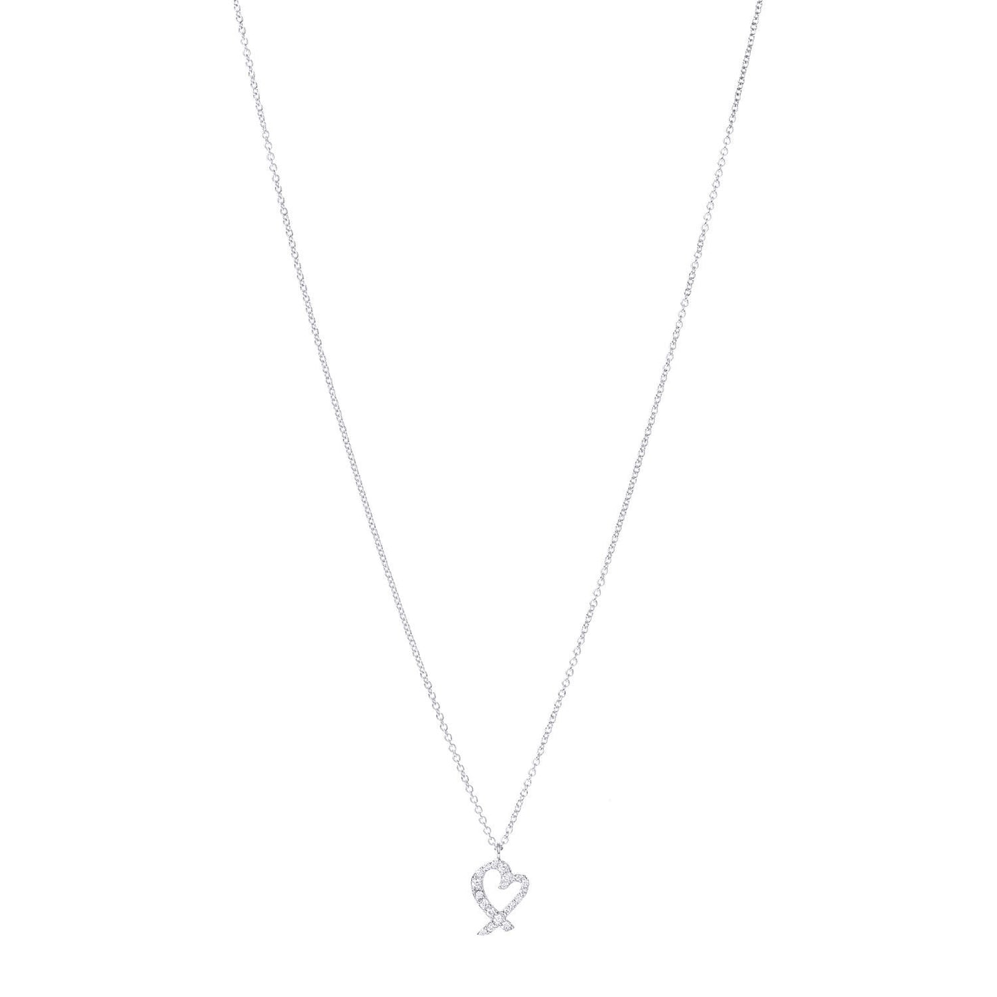18K White Gold Diamond Mini Paloma Picasso Loving Heart Pendant Necklace