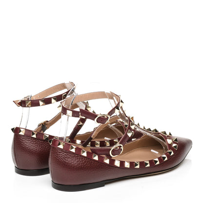 Valentino Garavani Pebbled Calfskin Rockstud Cage Ballerina Flats 37 Rubin 4 of 7
