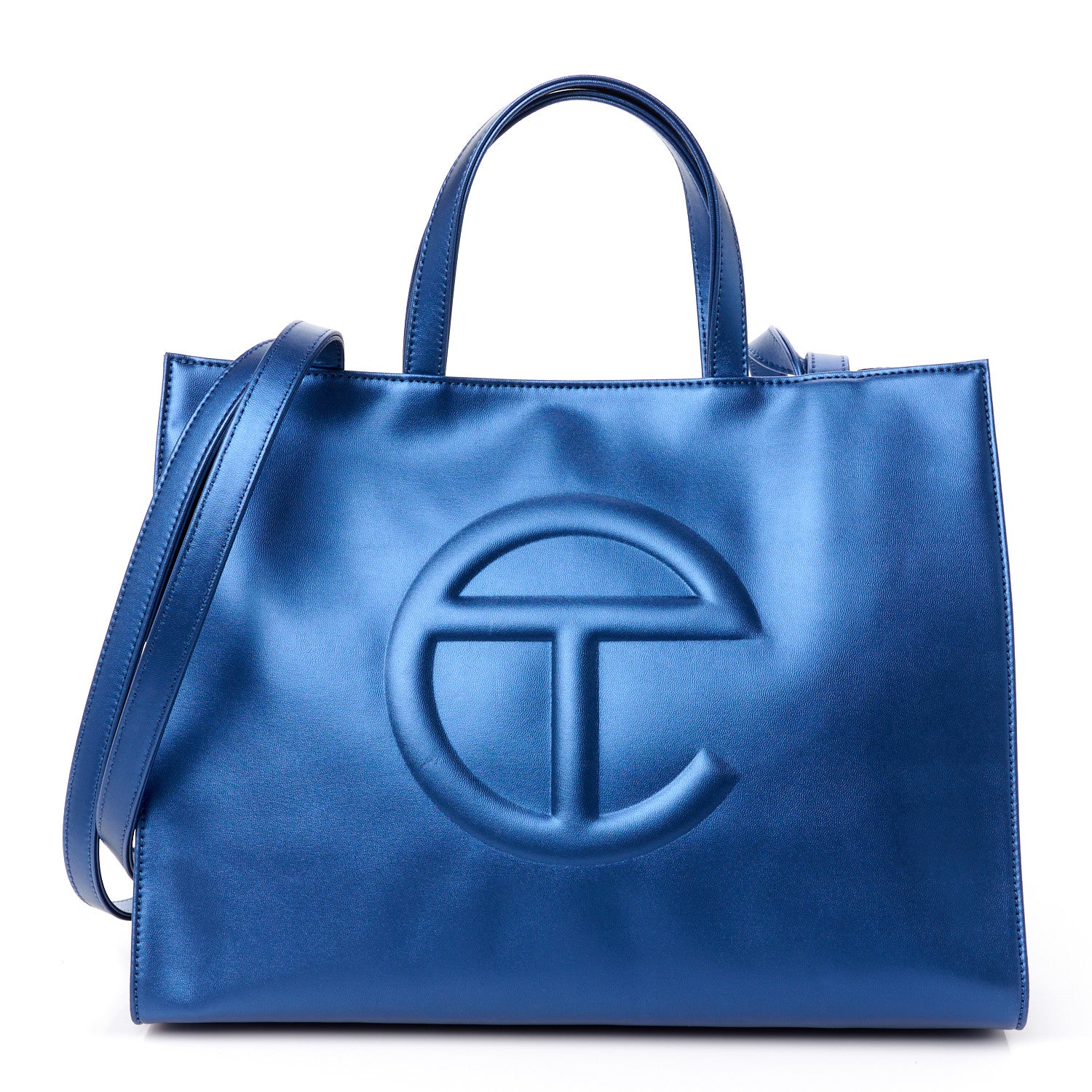 Telfar Metallic Vegan Leather Medium Shopping Bag Cobalt 1 of 12