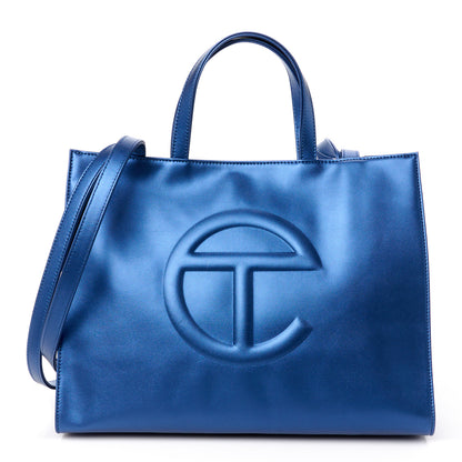 Telfar Metallic Vegan Leather Medium Shopping Bag Cobalt 1 of 12