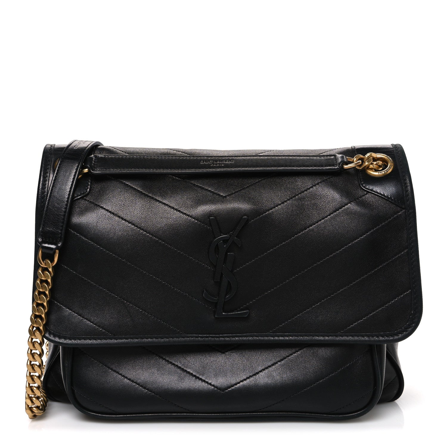 Saint Laurent Crinkled Calfskin Matelasse Monogram Medium Niki Chain Satchel Black 1 of 10