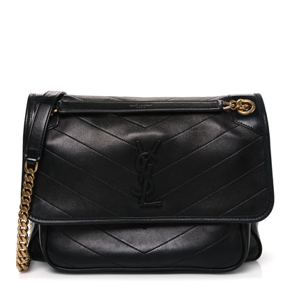 Saint Laurent Crinkled Calfskin Matelasse Monogram Medium Niki Chain Satchel Black 1 of 10