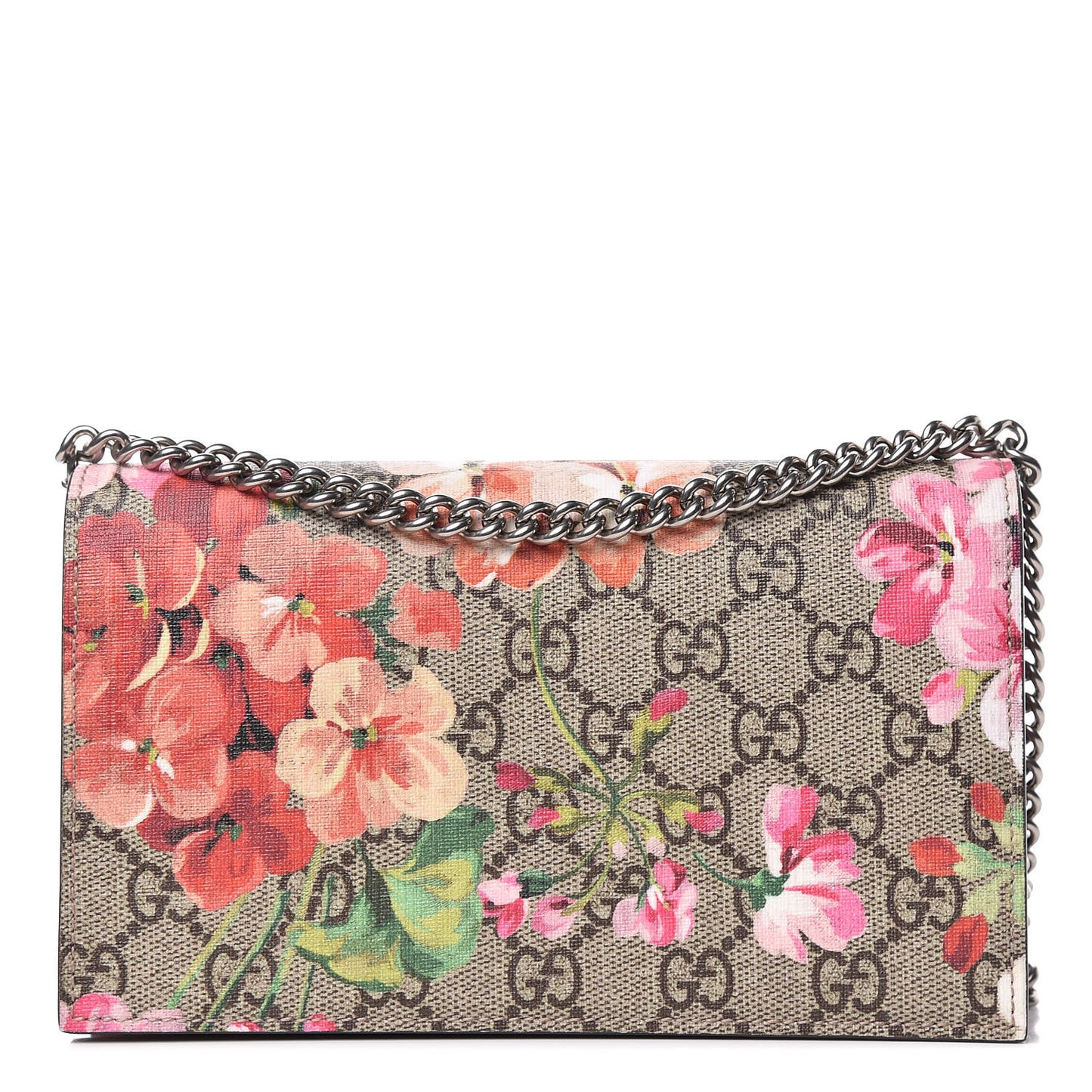 GG Supreme Monogram Blooms Chain Wallet Beige Multicolor Dry Rose