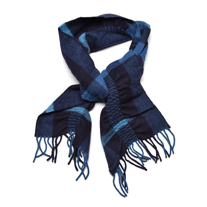 Burberry Cashmere Check Ruched Fringe Scarf Blue 1 of 4