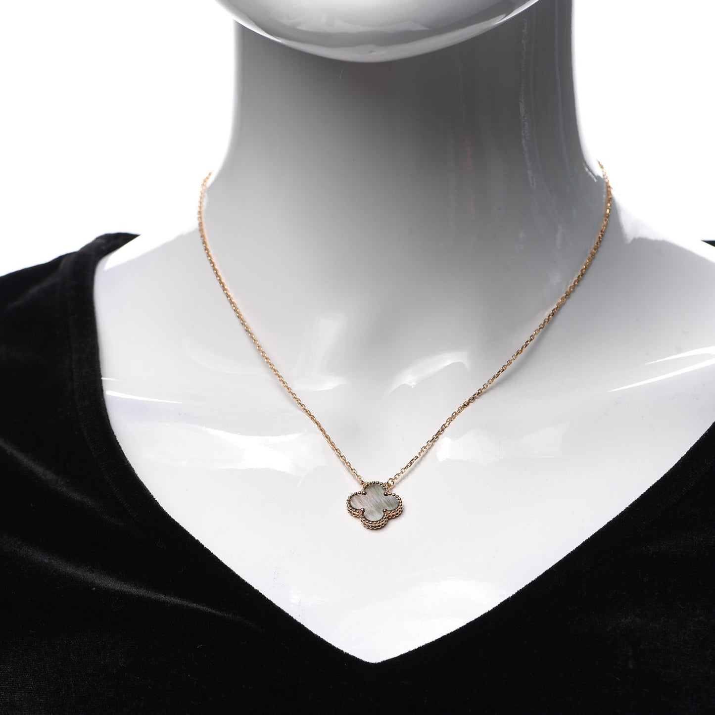 18K Rose Gold Gray Mother of Pearl Vintage Alhambra Pendant Necklace
