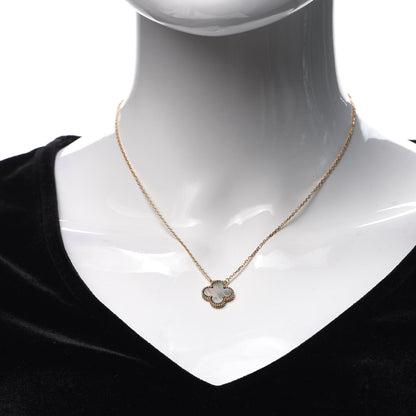 Van Cleef & Arpels 18K Rose Gold Gray Mother of Pearl Vintage Alhambra Pendant Necklace 2 of 7