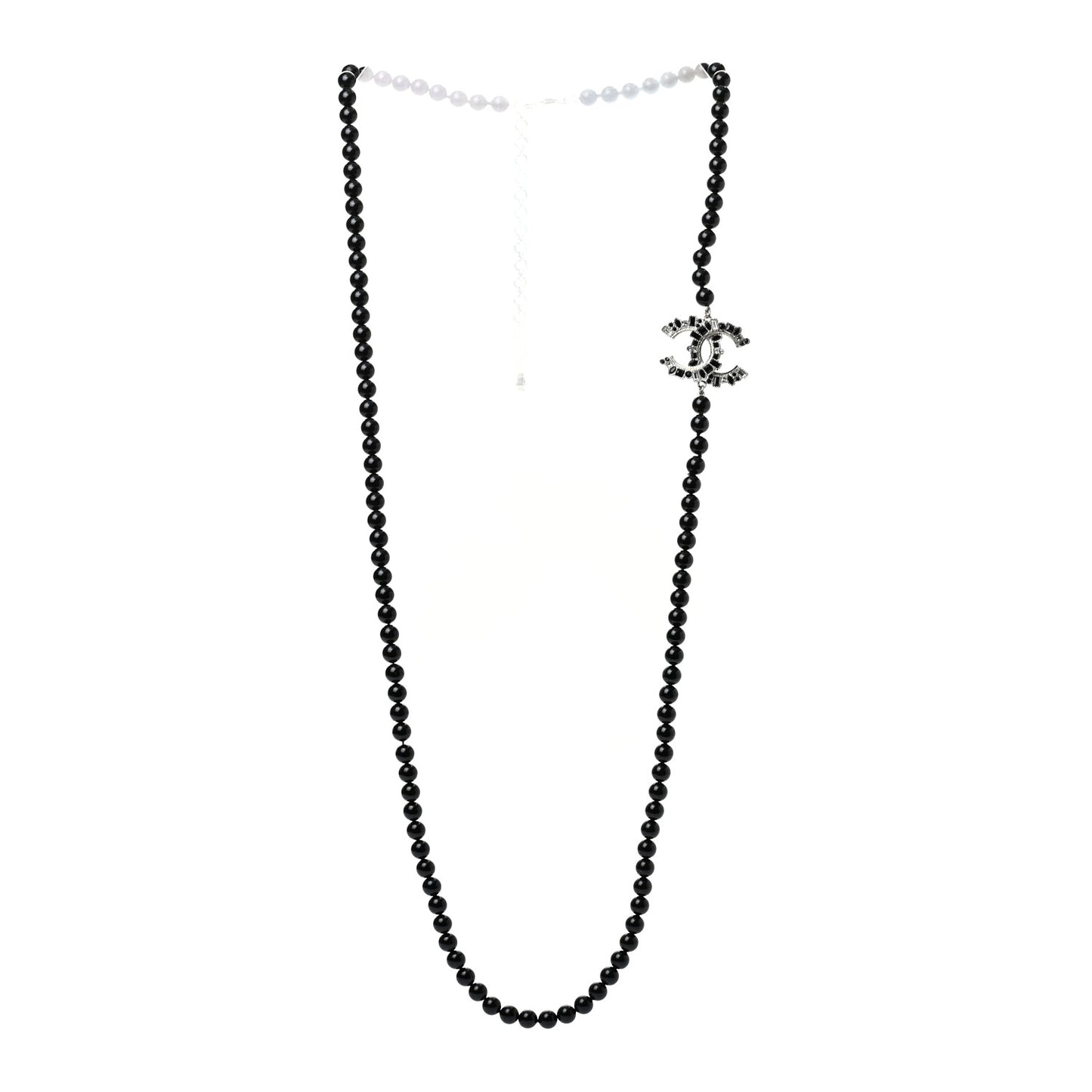 Ruthenium Baguette Crystal CC Beaded Long Necklace Black