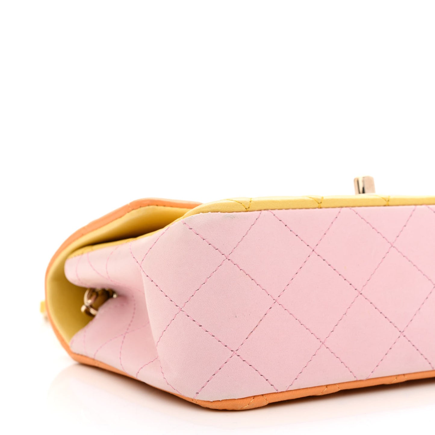 Lambskin Quilted Tri-color Mini Rectangular Flap Orange Yellow Pink