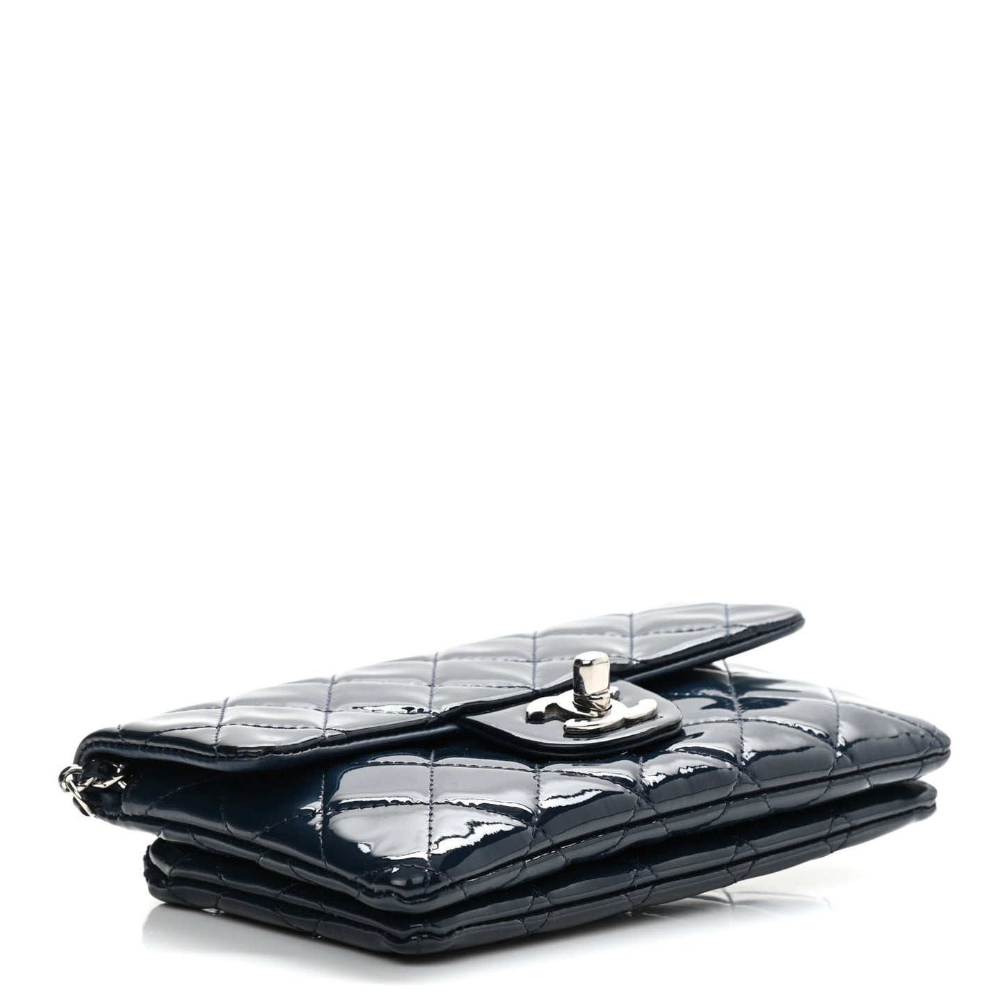 Patent Calfskin Mini Flap Crossbody Blue