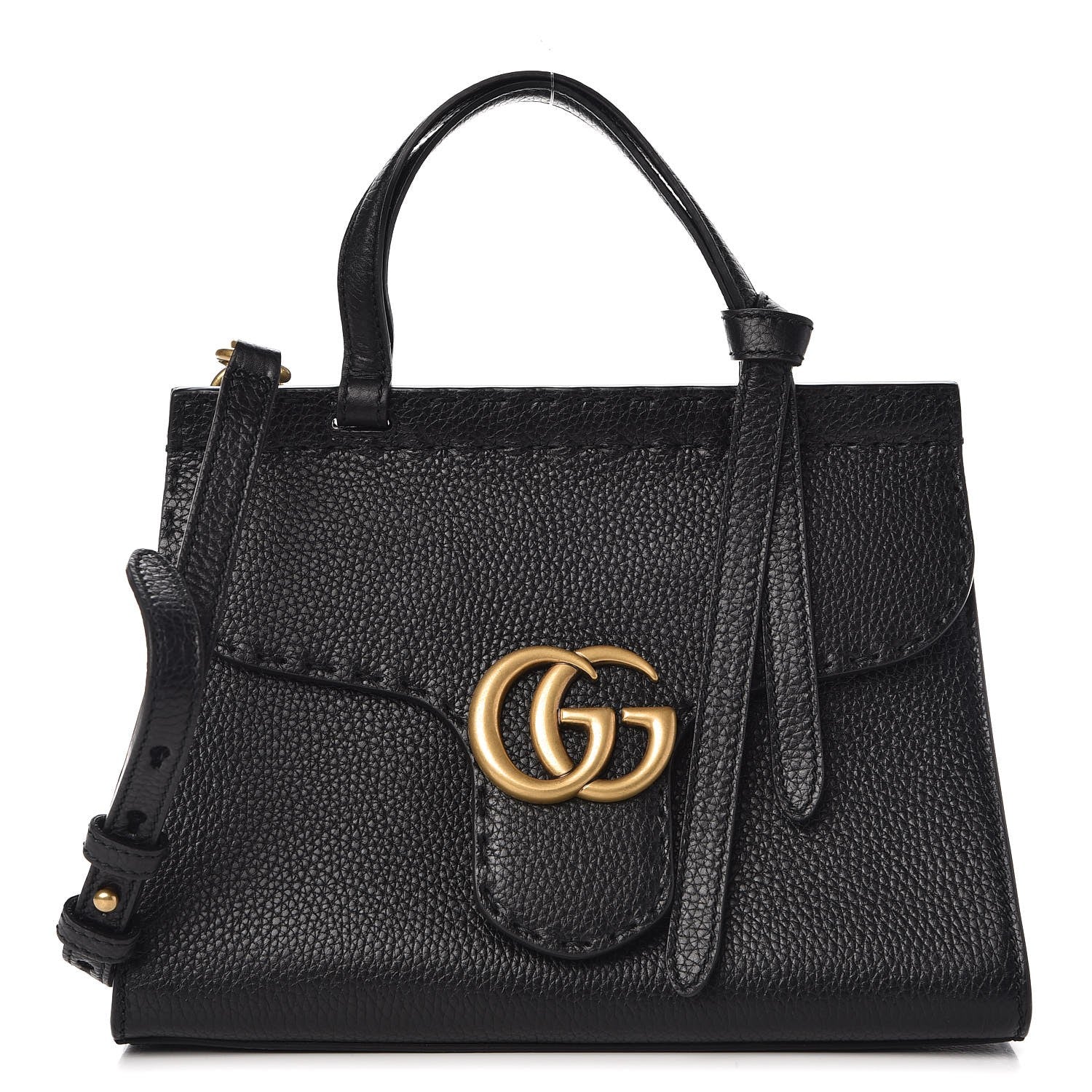 Gucci Calfskin Mini GG Marmont Top Handle Bag Black 1 of 9