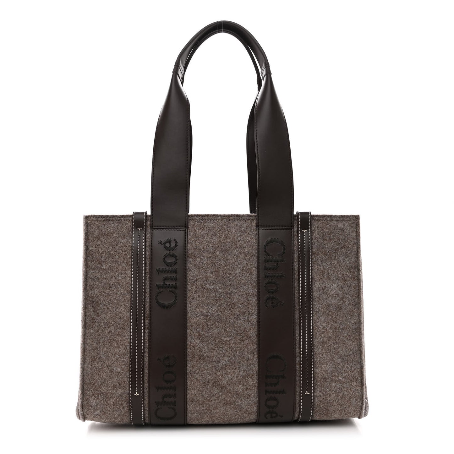Felt Calfskin Medium Woody Ribbon Tote Deep Beige