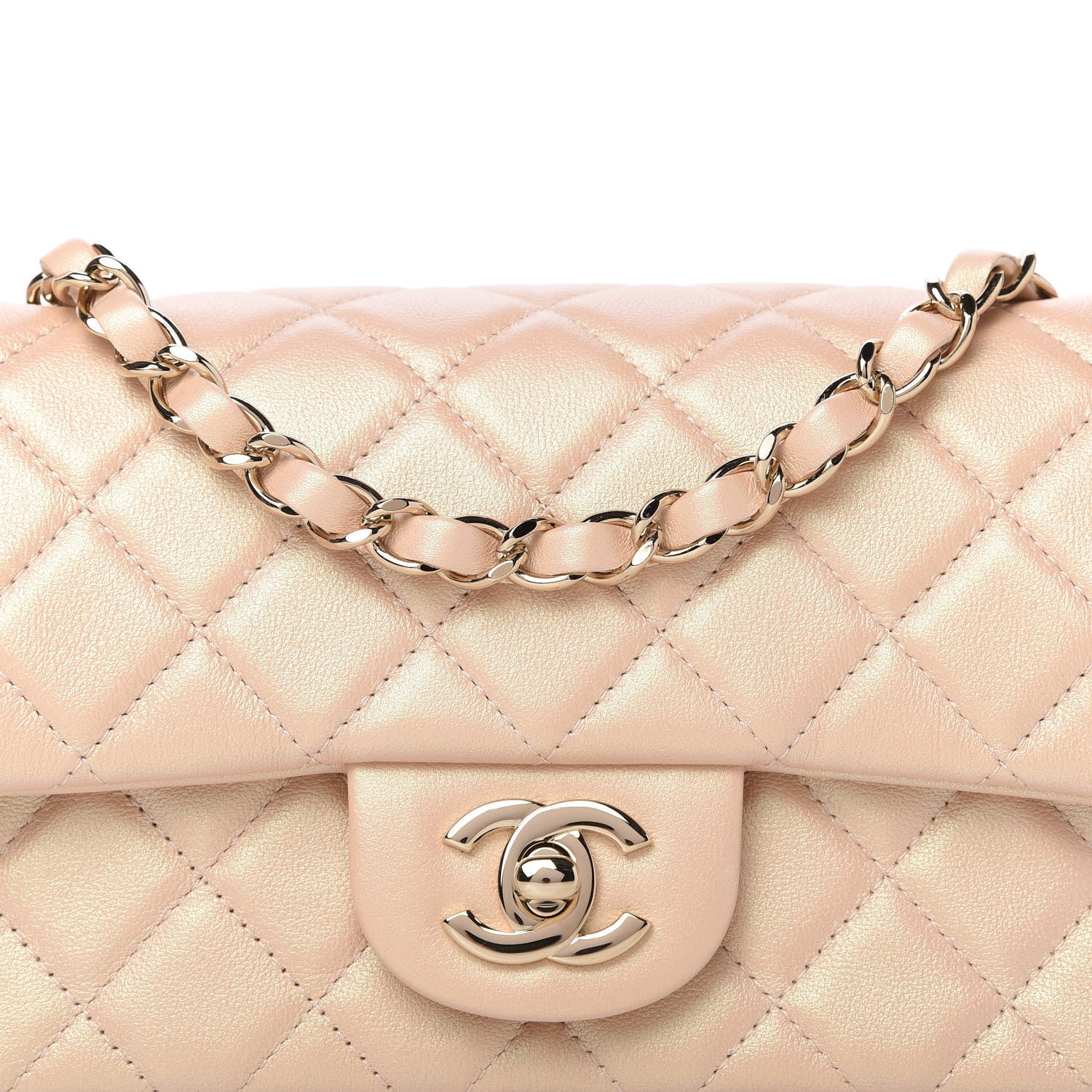 Chanel Iridescent Calfskin Quilted Mini Rectangular Flap Beige 10 of 10