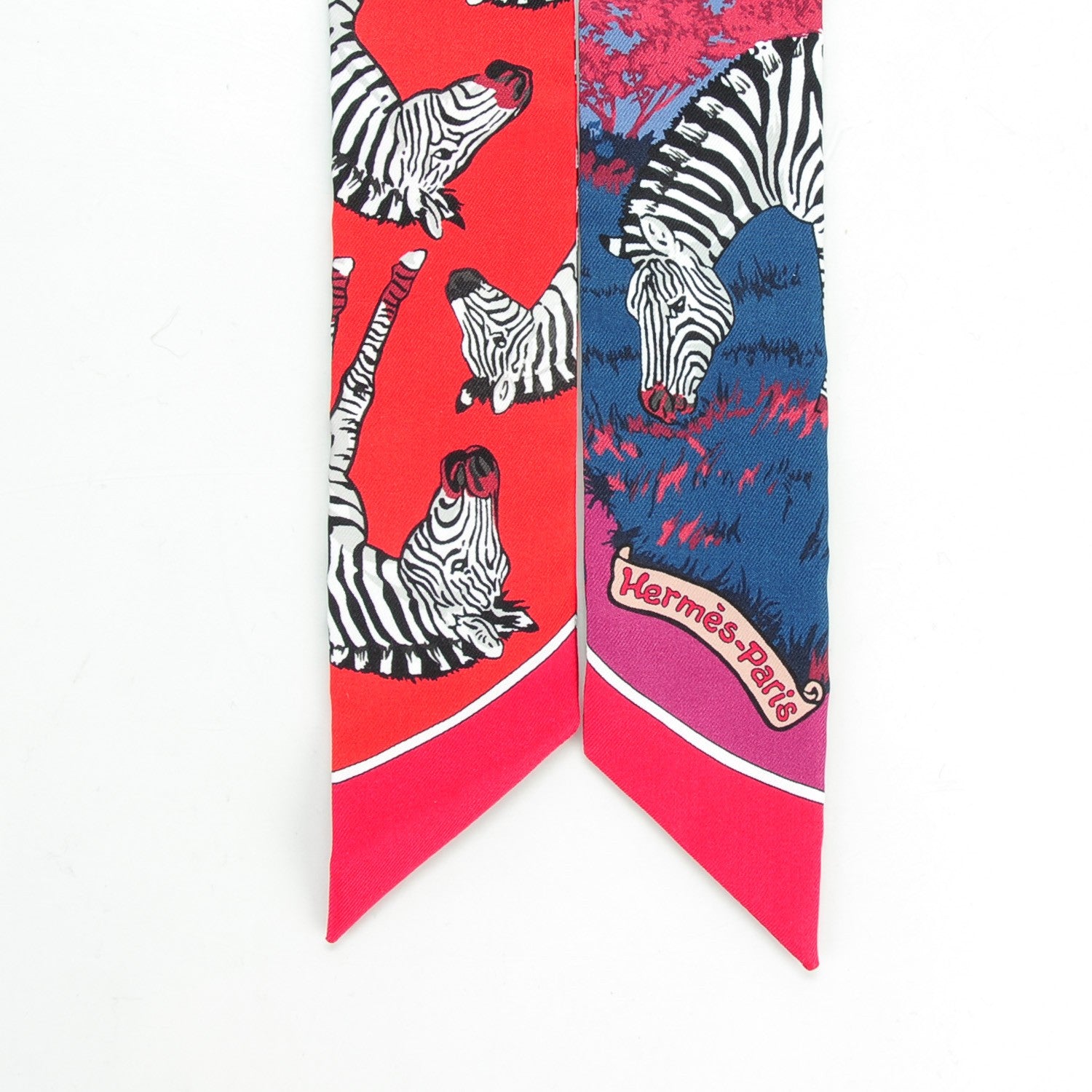 Hermes Silk Les Zebres Twilly Rouge Bleu Noir 5 of 6