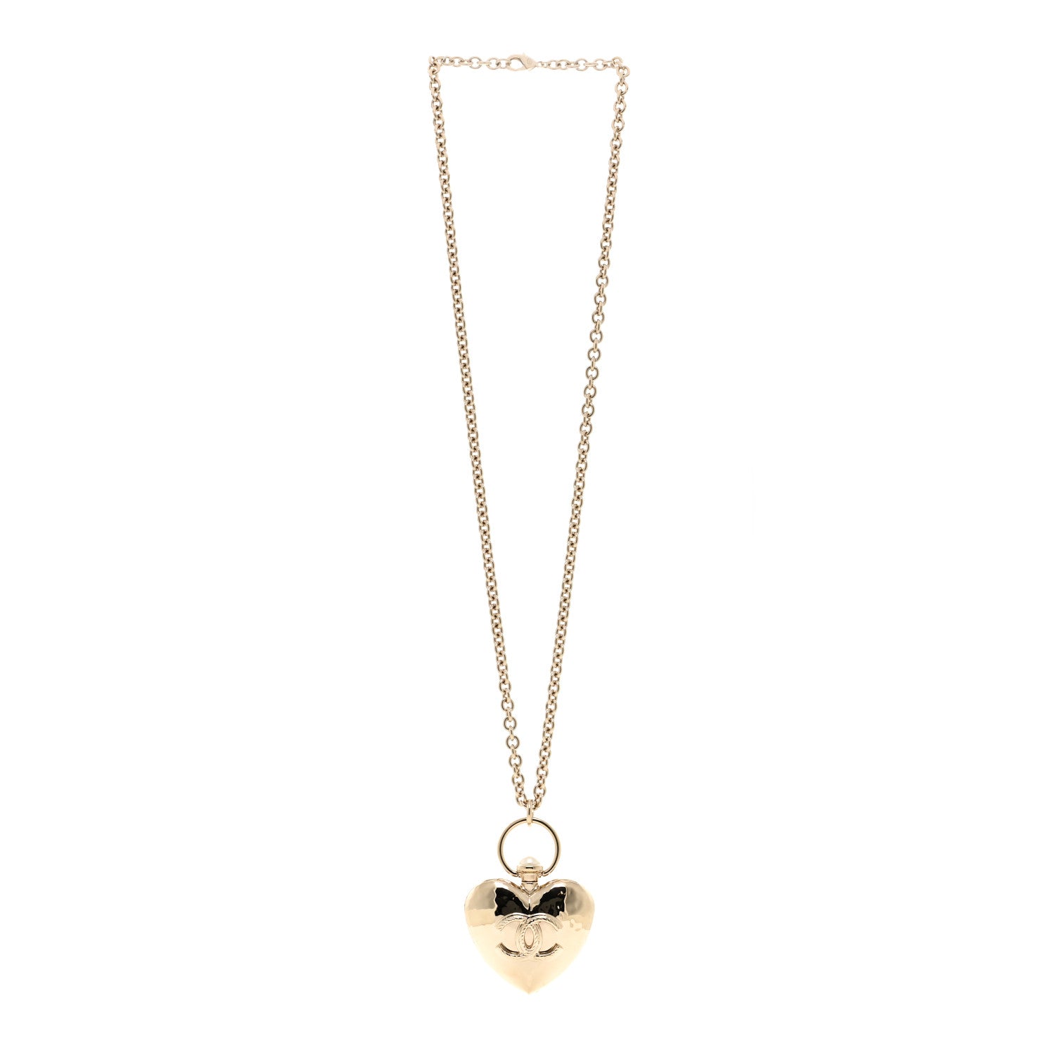 Chanel Metal CC Heart Locket Necklace Gold 3 of 6