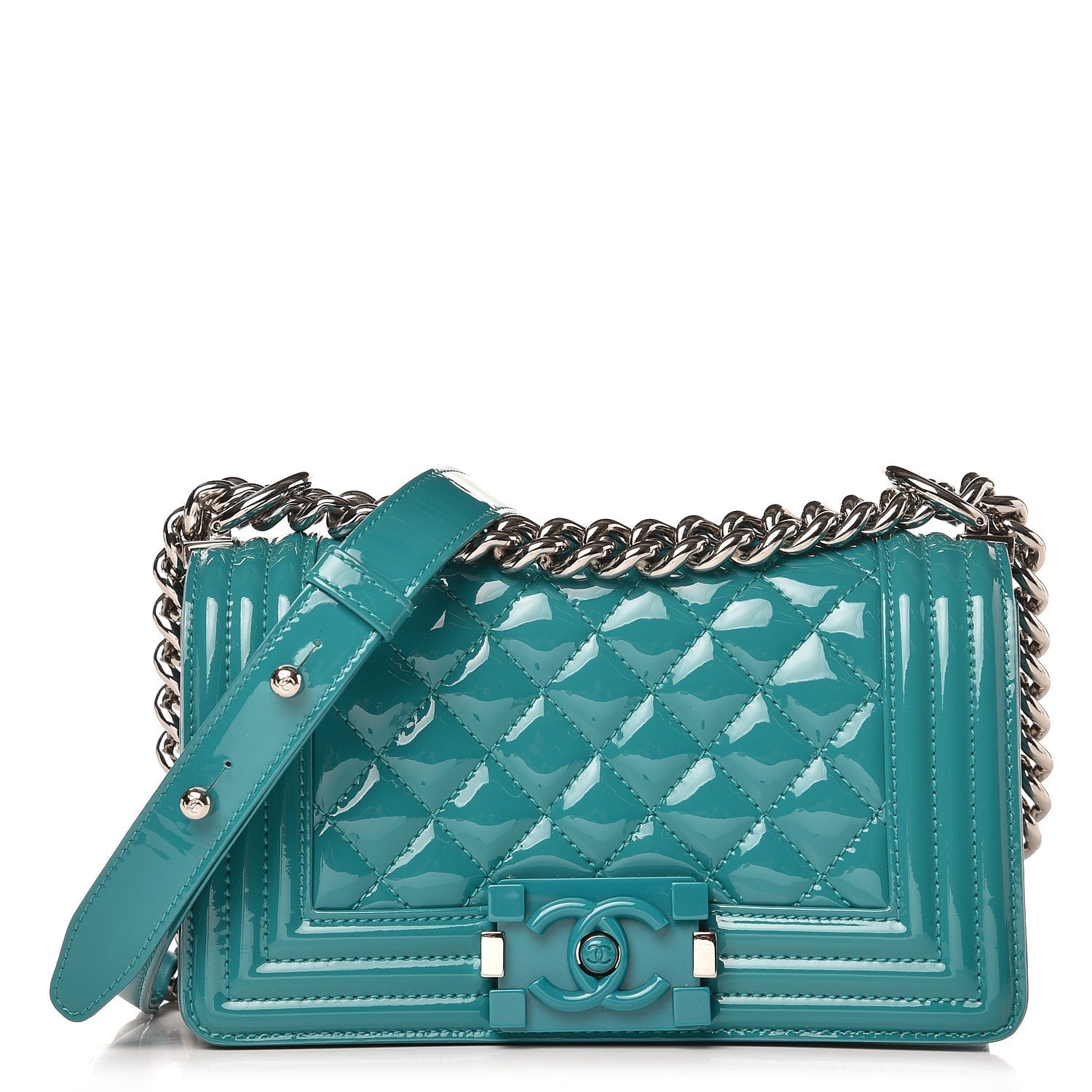 Chanel Patent Calfskin Small Boy Flap Plexiglass Turquoise 1 of 9