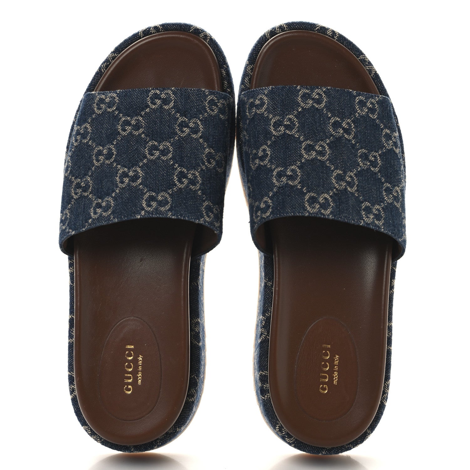 Gucci New Denim GG Monogram Angelina Platform 55mm Slide Sandals 40 Blue Tea 2 of 9