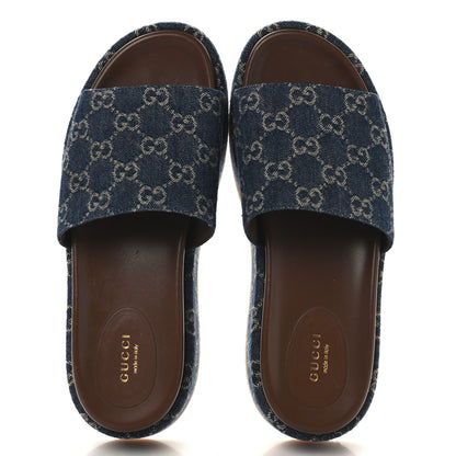 Gucci New Denim GG Monogram Angelina Platform 55mm Slide Sandals 40 Blue Tea 2 of 9