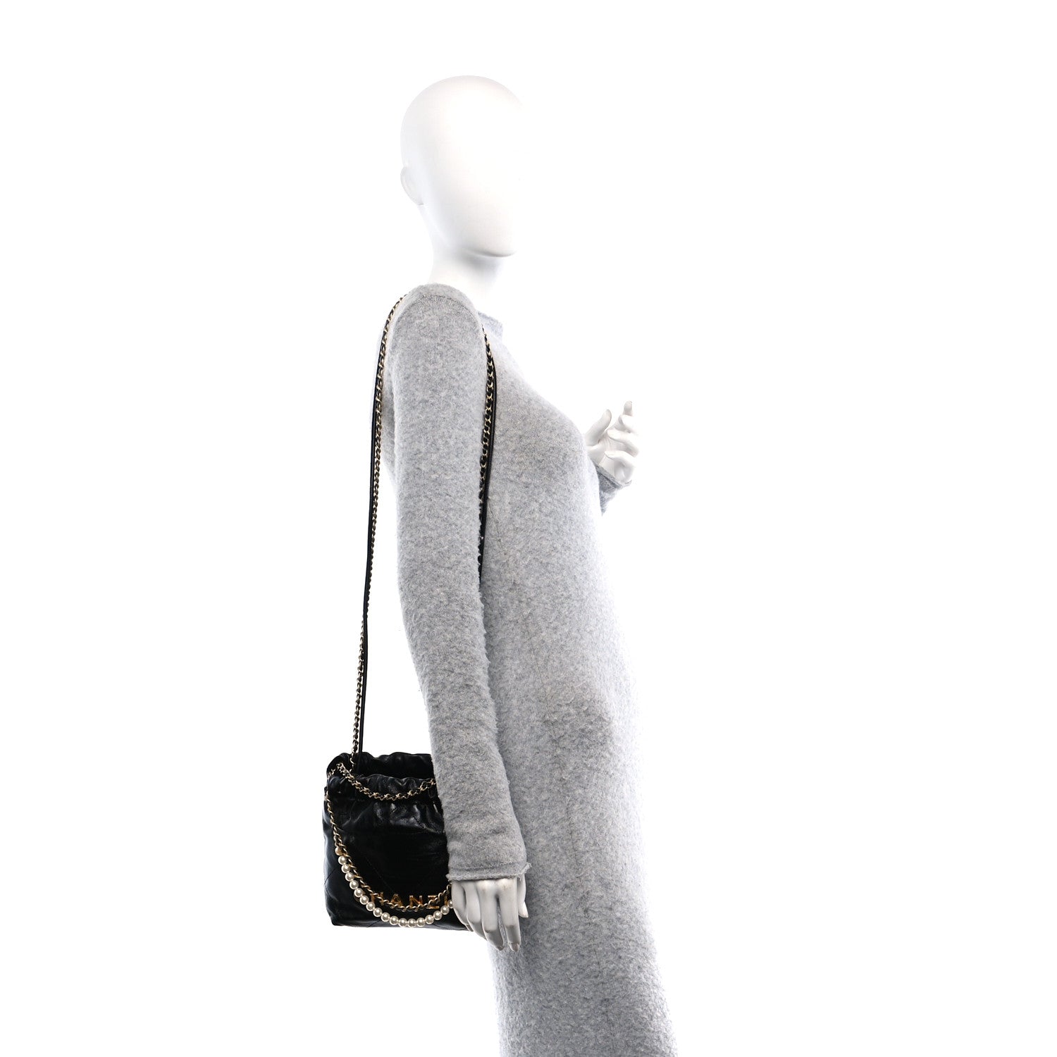 Chanel Shiny Crumpled Calfskin Quilted Pearl Mini Chanel 22 Black 3 of 10
