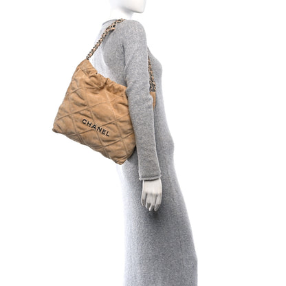 Chanel Suede Quilted Studded Small Chanel 22 Beige 2 of 13