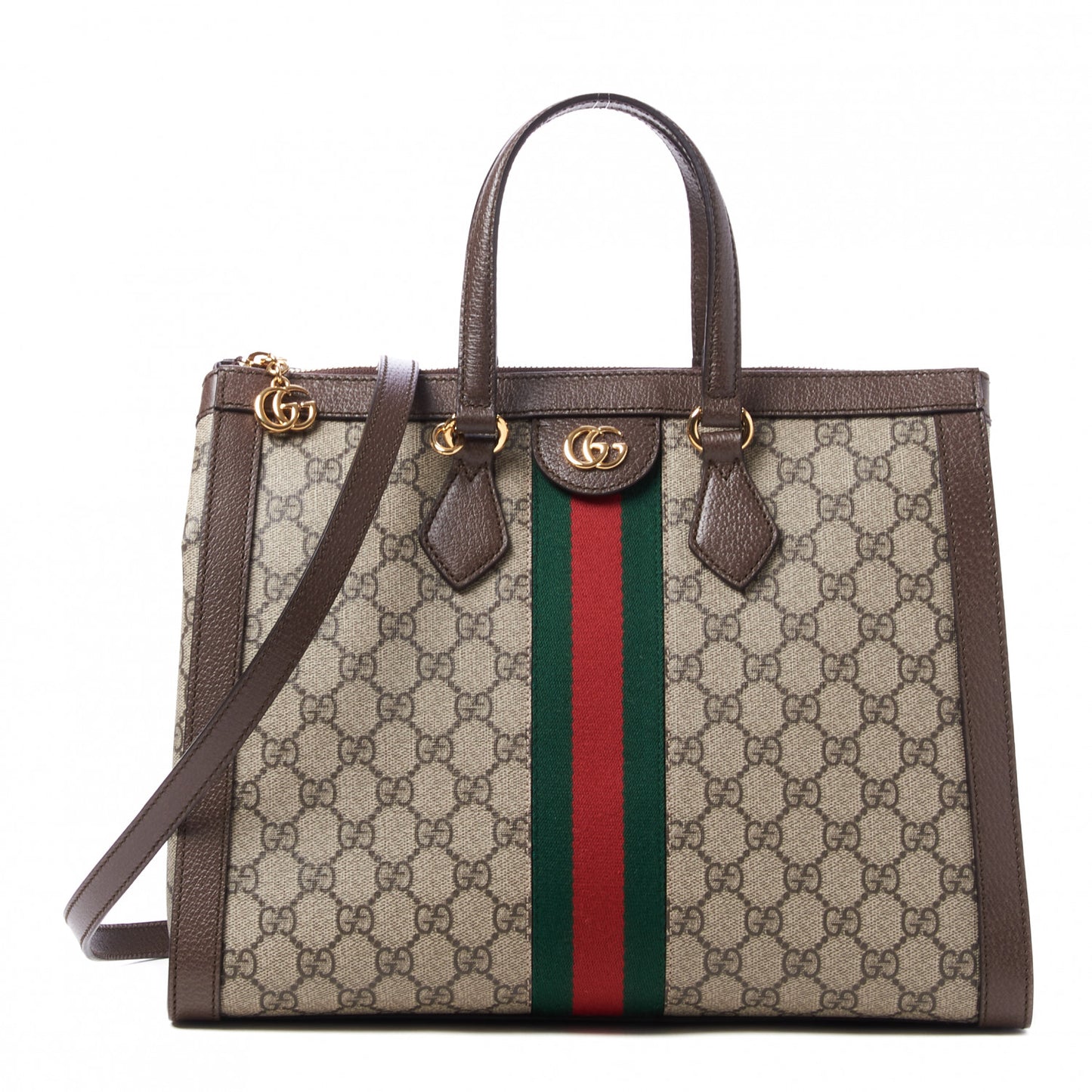 GG Supreme Monogram Web Medium Ophidia Tote Bag Brown