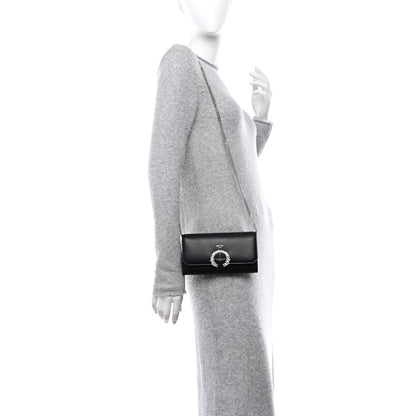 Jimmy Choo Smooth Calfskin Crystal Embellished Chain Wallet Black 2 of 10
