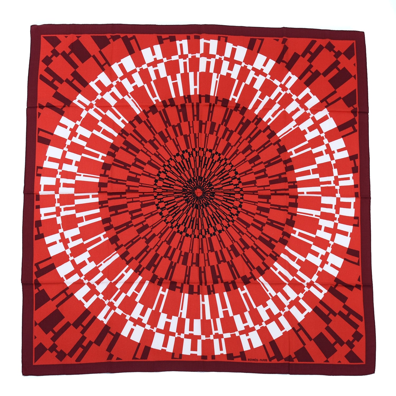 Hermes Cashmere Silk Op'H Shawl 140 Rouge Bordeaux Black 1 of 5