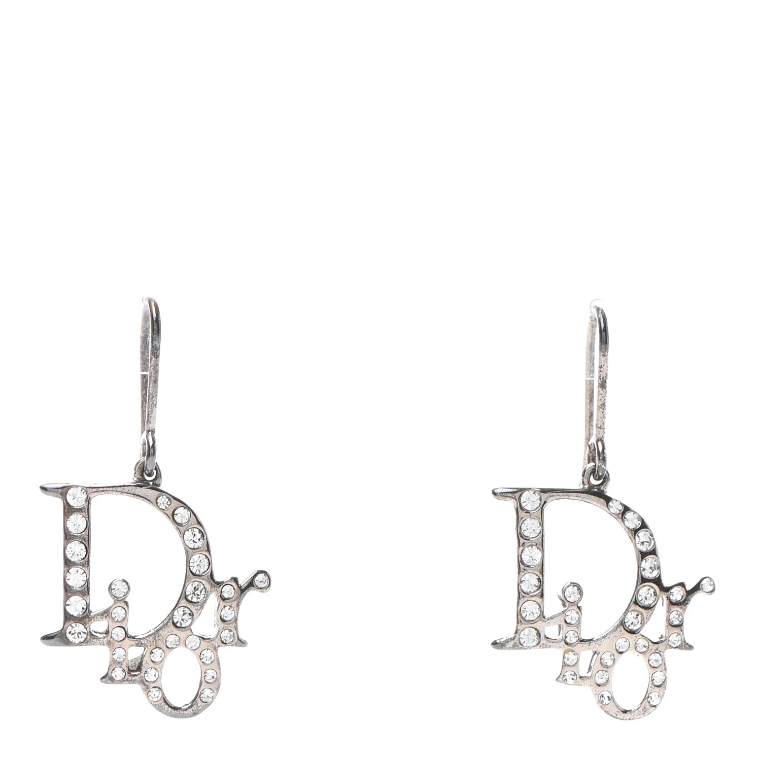 Christian Dior Crystal Logo Earrings Silver 1 of 3