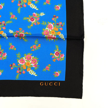 Gucci Silk Floral Print Web Square Scarf Black Blue 2 of 4