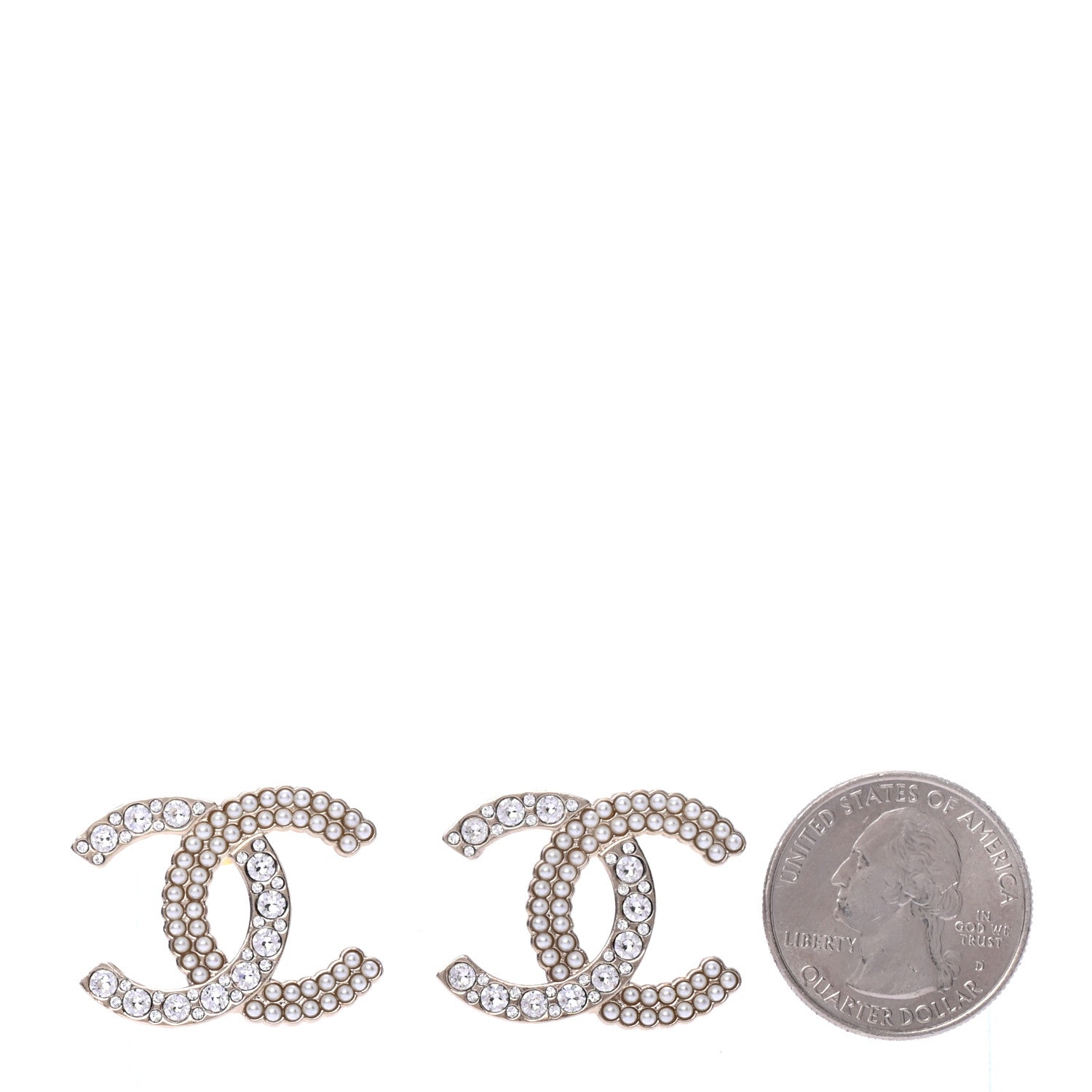 Chanel Crystal Pearl CC Large Earrings Gold 2 of 4