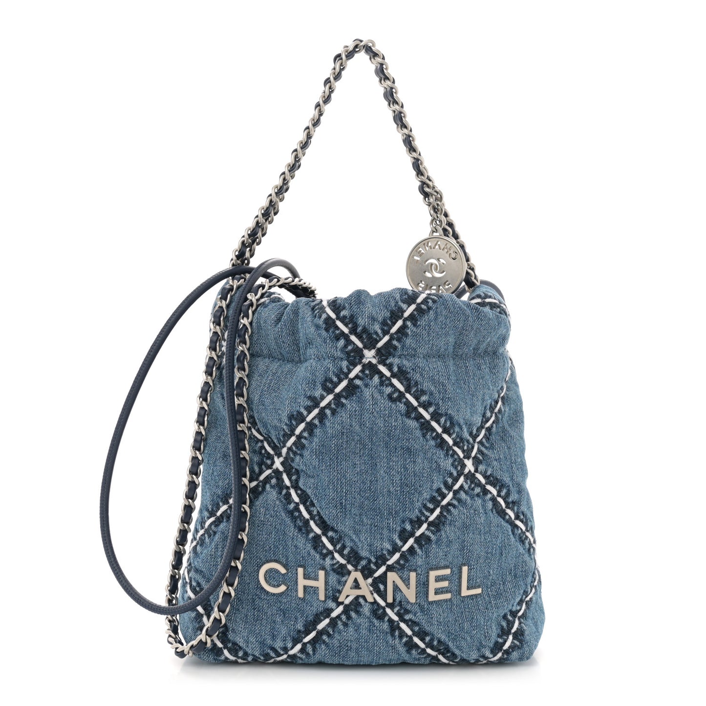 Denim Stitched Quilted Mini Chanel 22 Blue