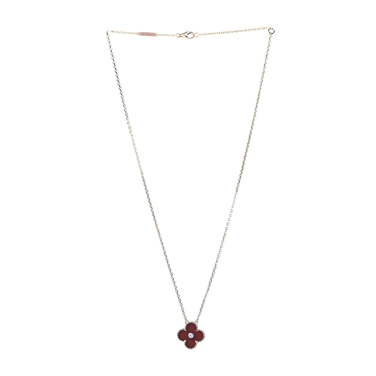 18K Rose Gold Diamond Carnelian Vintage Alhambra Pendant Necklace