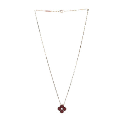 Van Cleef & Arpels 18K Rose Gold Diamond Carnelian Vintage Alhambra Pendant Necklace 3 of 7