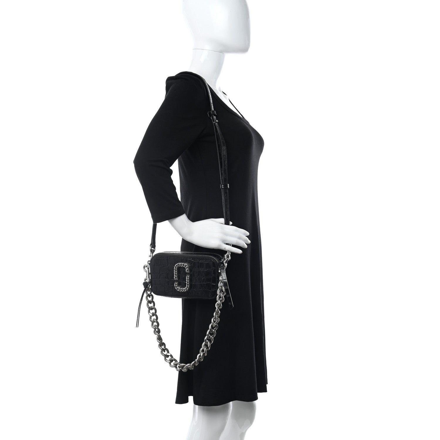 Marc Jacobs Croc Embossed Snapshot Camera Bag Black 1260669