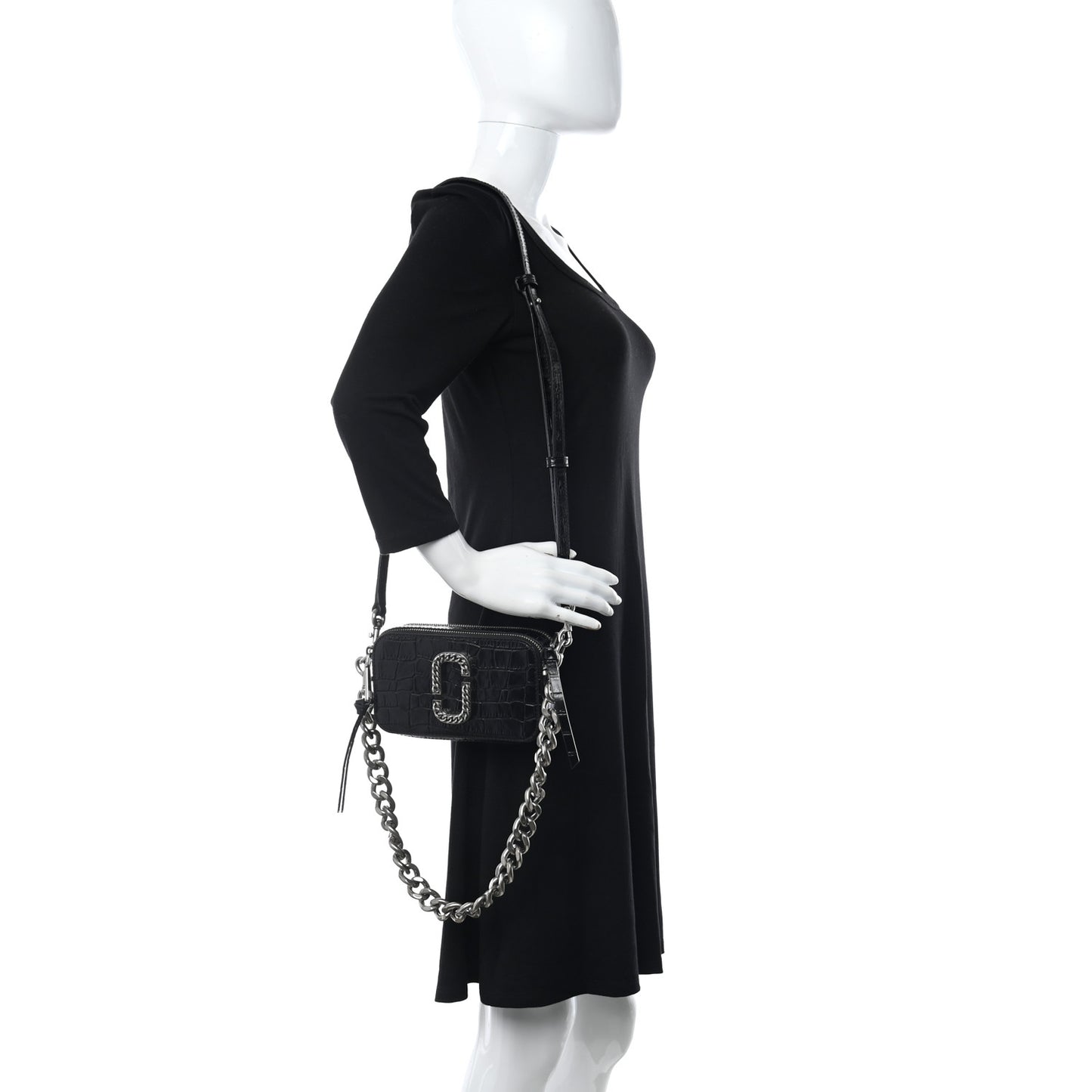 Croc Embossed Snapshot Camera Bag Black